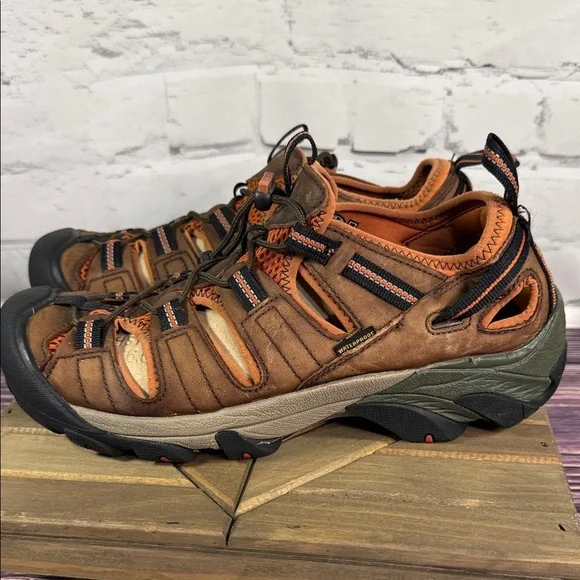 Keen Men's Arroyo II Waterproof Trekking Brown and Orange Shoes - Picture 3 of 13